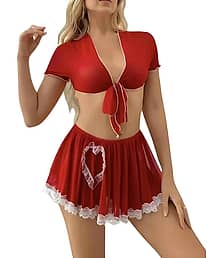 9ITE LOV Red Lace Women Baby Doll Dress With Panty
