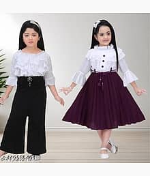 Aadya Pack of 2 Girls Cotton Blend T-shirt & Skirts ( Multicolor )
