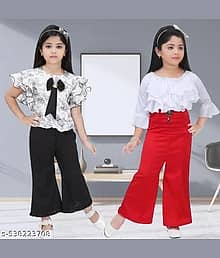 Aadya Pack of 2 Girls Georgette T-shirt & Pants ( White )