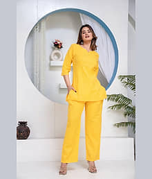 Angvarnika Cotton Dyed Women Top with Pyjama ( Yellow )