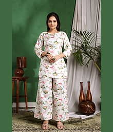 BAHUCHARAJI ENTERPRISE Women Tunic With Palazzos Co-Ord Set ( White )