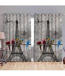 BELLA TRUE Set of 2 Door Digital Printed Eyelet Polyester Multi Color Curtains ( 213 x 113 cm )