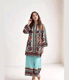Bindudi Women Printed Tunic With Palazzos Co-Ord Set ( Teal )