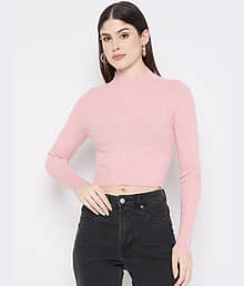 Camey Women Woollen High Neck Sweater Vest ( Pink )