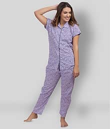 Clovia - Multicolor Cotton Women's Nightwear Nightsuit Sets ( Pack of 2 )