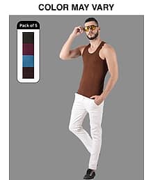 Dollar Lehar Men Combed Cotton Round Neck Vest - Pack of 5 - (Colour may Vary)