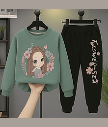 FABOZA Pack of 1 Girls Cotton Blend Sweatshirt & Joggers ( Mint )