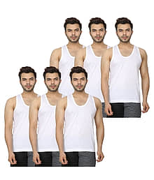 FASZY Pack of 6 Cotton Basic Vest For Men ( White )