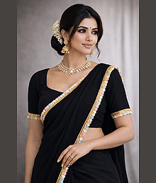 Fabula fashion1 Georgette Solid Regular Saree With Unstitched Blouse Piece ( Black )