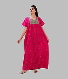 G4Girl Cotton Embroidered Women Regular Nighty ( Pink )