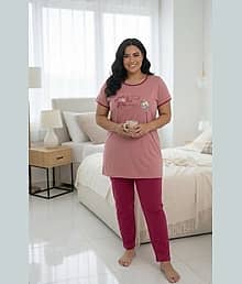 GEE 5 Cotton Blend Printed Women T-shirt with Pyjama ( Pink )