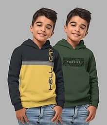 HELLCAT Boys Regular Fit Fulsleeve Hooded Sweatshirt with Rib - Combo Pack of 2 - Dark Grey_Dark Grey