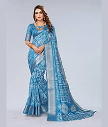 HEMA SILK MILLS Cotton Silk Embellished Saree With Unstitched Blouse Piece ( Blue )