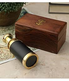 Generic - Black and Golden Brass Telescope with Sheesham Box Showpiece 3 cm