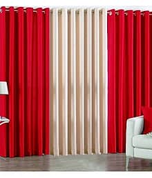 BELLA TRUE Solid SemiTransparent Eyelet Curtain 9 ft ( Pack of 3 ) Red