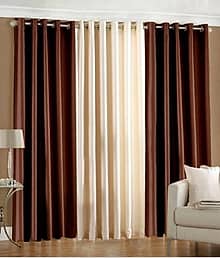 BELLA TRUE Solid SemiTransparent Eyelet Curtain 7 ft ( Pack of 3 ) Brown
