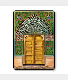 Indian Palace Door Folk Wall Art | Floral Arch UV Print