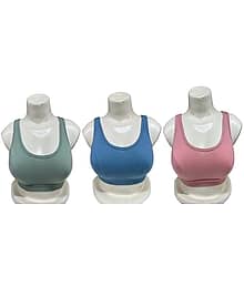 Ishant Pink,Green,Blue Cotton Non Padded Women's Sports Bra ( Pack of 3 )