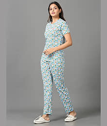 JILZ Turquoise Cotton Women's Nightwear Nightsuit Sets ( Pack of 1 )