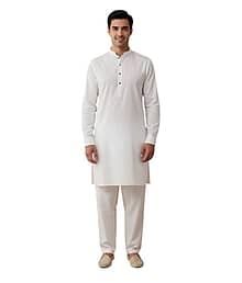 JUGG JUGG JEEYO Cotton Blend Self Design Regular Fit Kurta Pyjama Set For Men ( White )