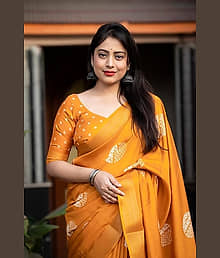 Jankiji Fabrics Cotton Blend Colorblock Regular Saree With Unstitched Blouse Piece ( Yellow )