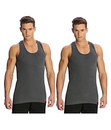 Jockey Charcoal Sleeveless Vests Pack of 2