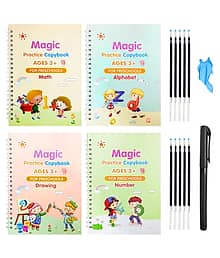 KRAMOX Magic Practice Copybook, (4 BOOK + 10 REFILL+ 1 Pen +1 Grip) Number Tracing Book for Preschoolers with Pen, Magic Calligraphy Copybook Set Prac
