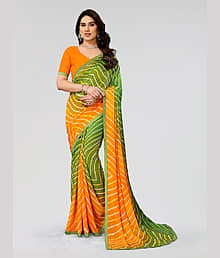Kashvi Sarees Georgette Printed Saree With Unstitched Blouse Piece ( Orange )