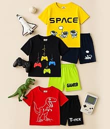 Kuchipoo Pack of 3 Baby Boys Cotton Blend T-Shirt & Shorts ( Multicolor )