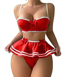 LEORBIX Red Cotton Blend Women Baby Doll Dress With Panty