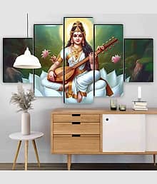 Livin'luxe Goddess Saraswati Veena Wall Art 5 Panel Spiritual