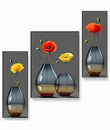 Livin'luxe Modern Vase Wall Art – 3 Panel Glass Vase with Poppy Flowers Painting for Living Room, Bedroom & Office Wall Décor 12 Inch x 20 Inch