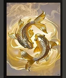 Lucky Vastu Golden 2 Fish Photo Frame Wall Art for Home|Office|Living Room (A4)