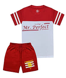 MIST N FOGG Pack of 1 Boys Cotton Blend T-Shirt & Shorts Set ( Red )