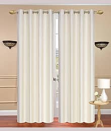 N2C Home Solid Semi-Transparent Eyelet Curtain 7 ft ( Pack of 2 ) - Cream