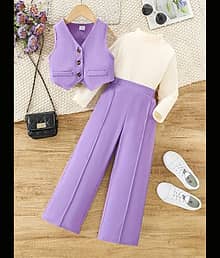 Owais Pack of 1 Girls Cotton Blend T-shirt & Pants ( Purple )