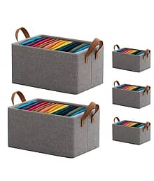 PACK-5 Wardrobe Organizer for Clothes with Metal Frame Rectangle Storage Baskets for Clothing Fabric Storage Box