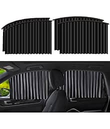 PRIMIYARA 4pcs Universal Fit Magnetic Car Side Window Curtains, Foldable Car Window Privacy Curtains Sunshade Side Magnet Pleated Car Window Curtain -