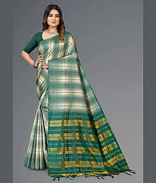 Priyansh Creation Cotton Blend Printed Saree With Unstitched Blouse Piece ( Multicolor )