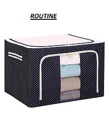 ROUTINE Foldable 66L Cloth Storage Bags Organizer Container | Foldable Metal Frame Basket with Clear Window, Carry Handles & Sturdy Zipper for Closet,