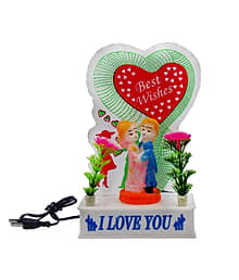 Romantic LED Couple Doll Showpiece | I LOVE YOU Light Gift with Best Wishes Heart and Floral Decor ? Table Decoration Night Lamp for Anniversary, Birt