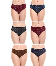 Rupa Jon - Multicolor Cotton Printed Women's Briefs ( Pack of 6 )