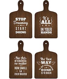 SAF Set of 4 MDF Brown Paddle Wall Hangings with Motivational Quotes | Rustic Wood-Style Kitchen Décor | Inspirational Wall Art for Home Office Café