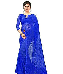 SAREEYA16 Net Printed Regular Saree With Unstitched Blouse Piece ( Blue )