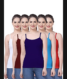 SARU TEX Women Pack of 5 Cotton Camisoles ( Maroon )