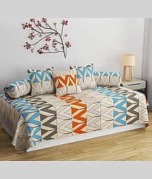 SHOMES Cotton Geometric Diwan Set 6 Pcs - Multi