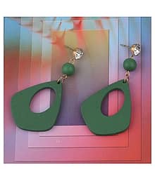 SILVER SHINE Ethnic Drop Diamond Wooden Light Weight Earrings for Girls and Women.