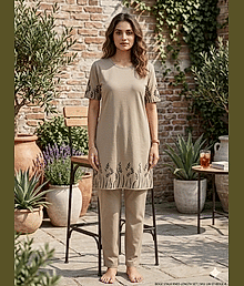 SKYBEN Cotton Printed Women Top with Pyjama ( Camel )