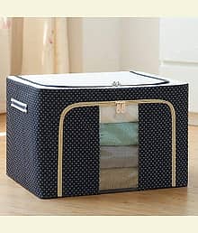 SKYVILLA 66 Ltr storage bag Foldable Steel Frame Cloths Zip Organizer Bag and Oxford Fabric Storage Living Cover Boxes For Wardrobe Organizer Shelves