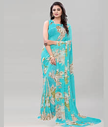 Samah Georgette Printed Saree With Unstitched Blouse Piece ( SkyBlue )